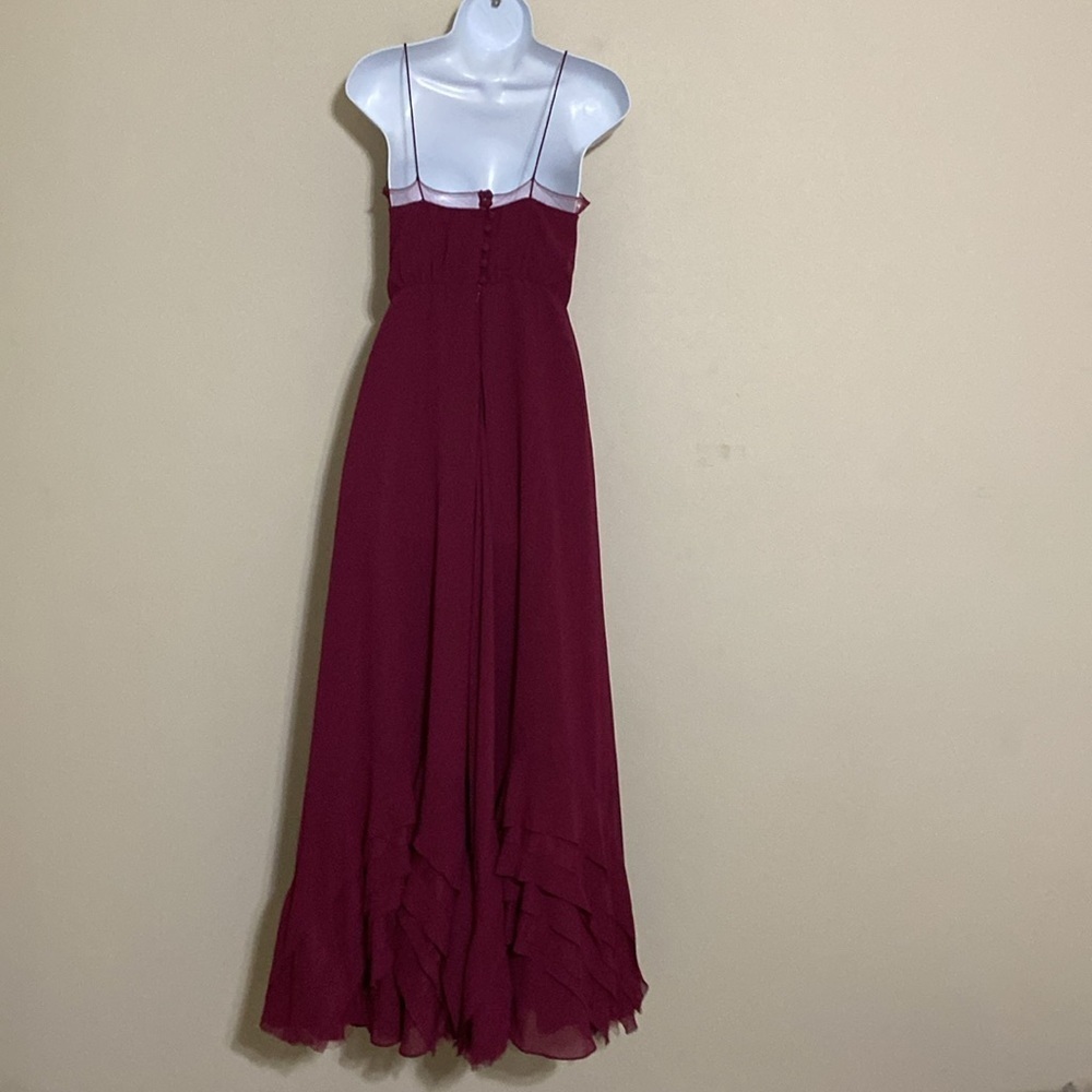 Watters Dove maxi Dress women 0 Elegant Burgundy gown event wedding ruffle hem - Picture 9 of 15